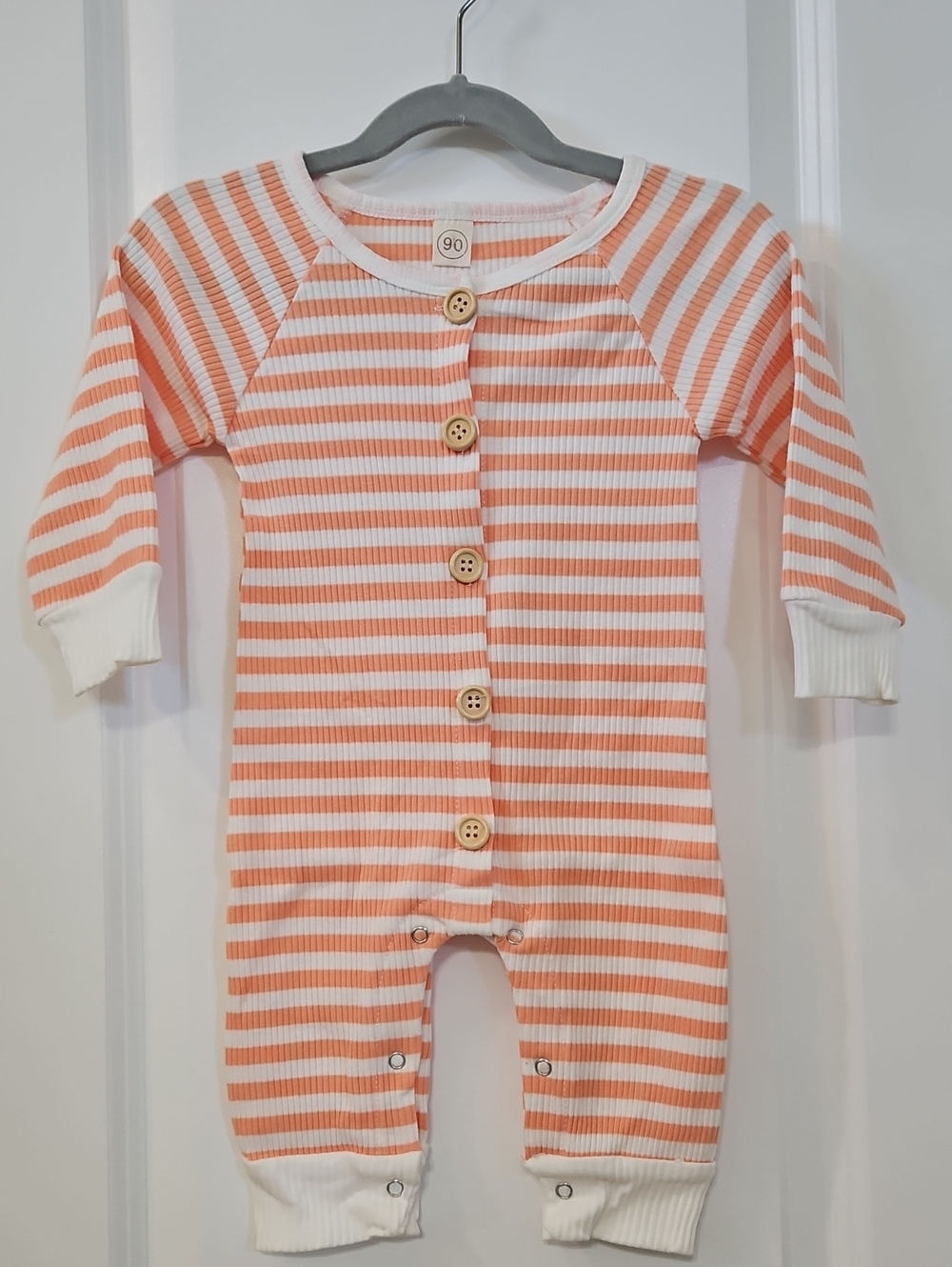 Baby Ribbed Stripe One-Piece Romper - Coral & White